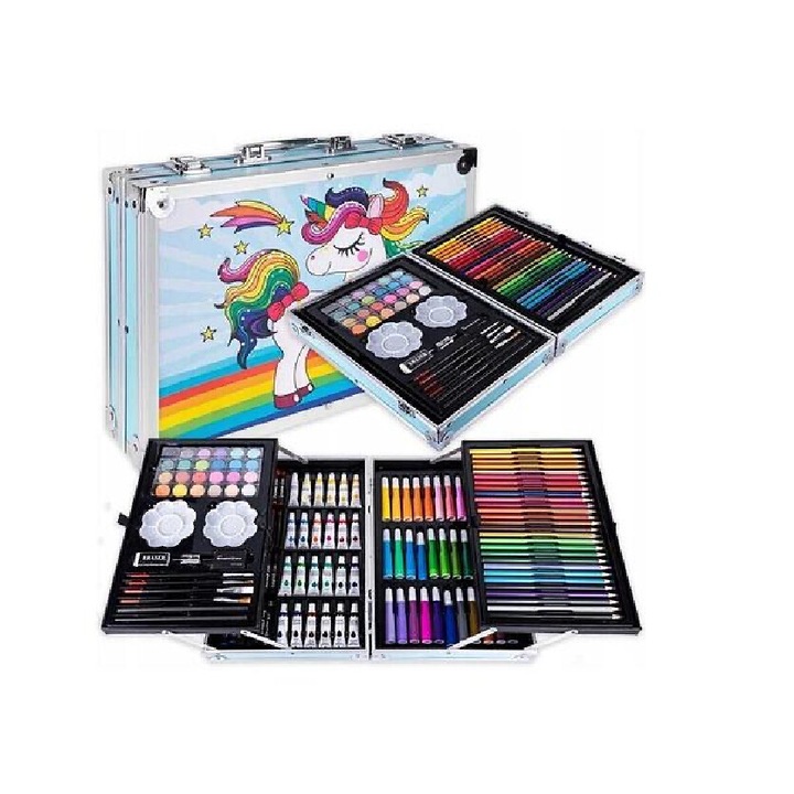 Set de desen ISKOBOB, valiza, 145 piese, Multicolor