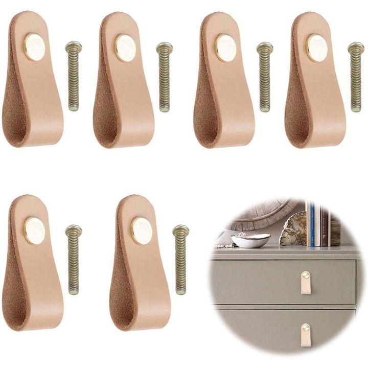 Manere de sertar din piele moale, AMRINUGL, set de 6, multicolor, usor de instalat