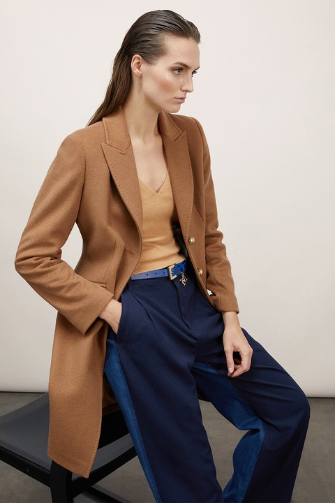 Motivi, Palton din amestec de lana cu revere decupate, Maro inchis