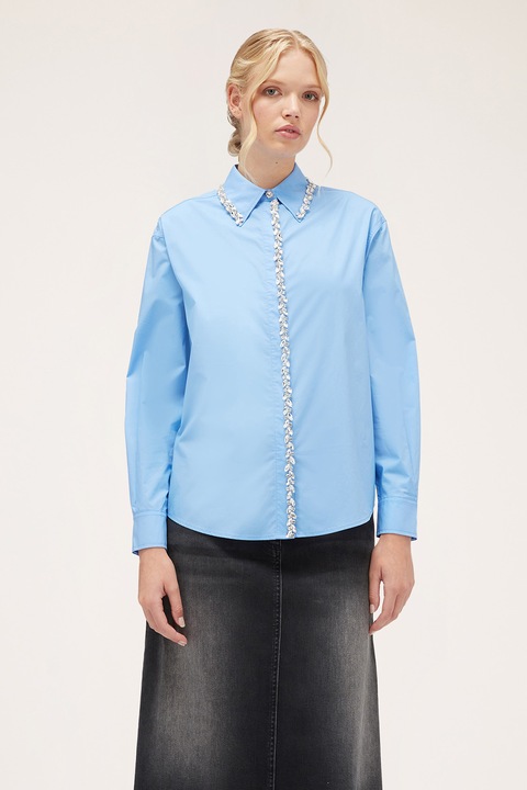 Motivi, Camasa din bumbac cu aplicatii din cristale, Albastru deschis