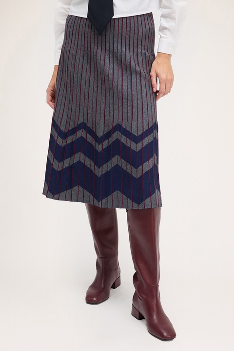 Motivi, Fusta midi cu aspect plisat, Gri inchis/Bleumarin, S