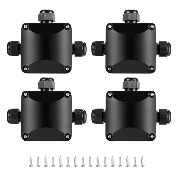 Set 4 cutii conexiuni electrice impermeabile 3 cai, negru, 5.5-10.2mm