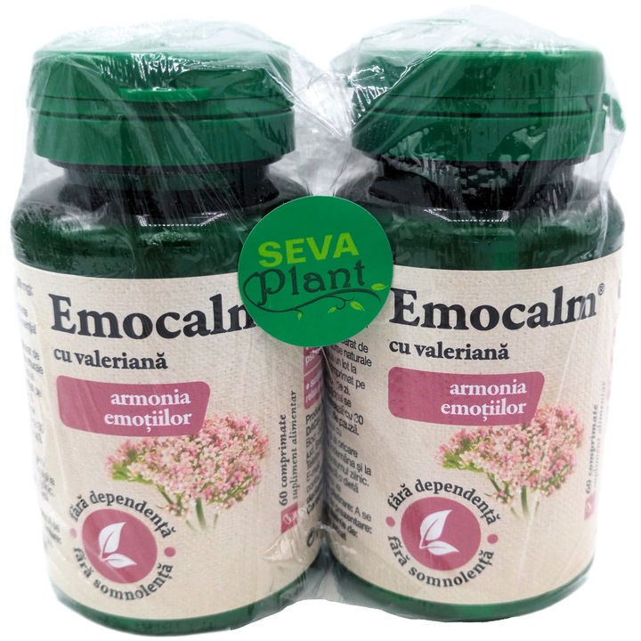 Pachet EmoCalm cu Valeriana "Armonia emotiilor", reduce anxietatea si stresul, 2x60cp, Dacia Plant