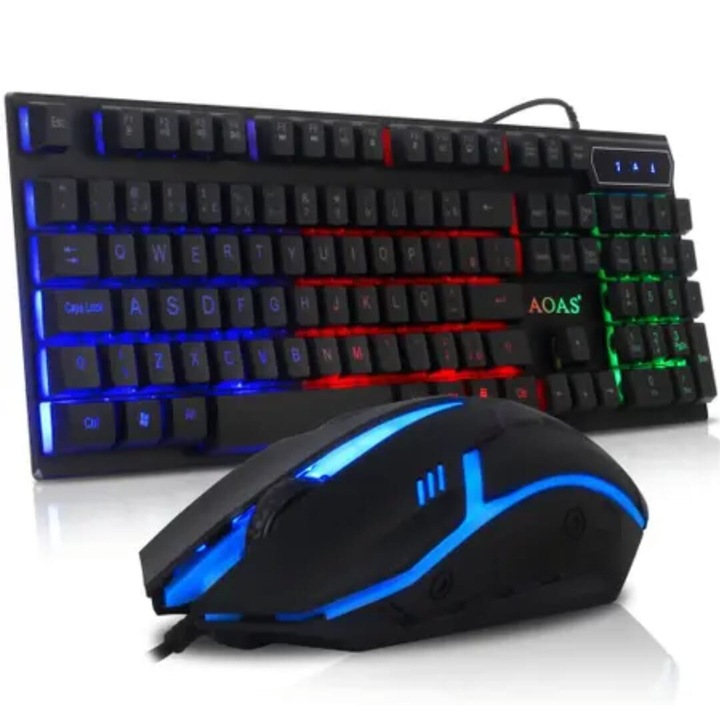 Set Tastatura si Mouse cu fir pentru Gaming AOAS, USB, Iluminare LED, Negru