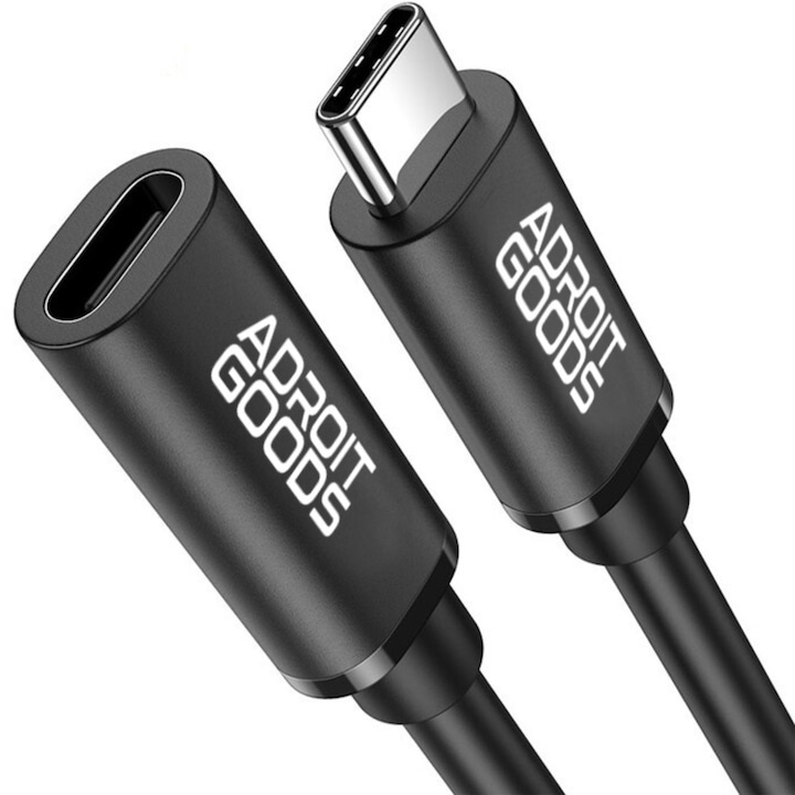 AdroitGoods USB-C удължителен кабел - 10Gbps - адаптер от жена към мъж - 2 метра - черен