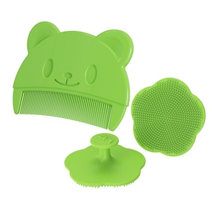 Perie de baie si Pieptan bebelusi pentru indepartarea crustelor, Axroad Mall, Green Bear, Portabil, Usor de utilizat si de curatat, Pentru 0 luni +, Potrivit pentru uz profesional sau uz casnic, Silicon, Verde