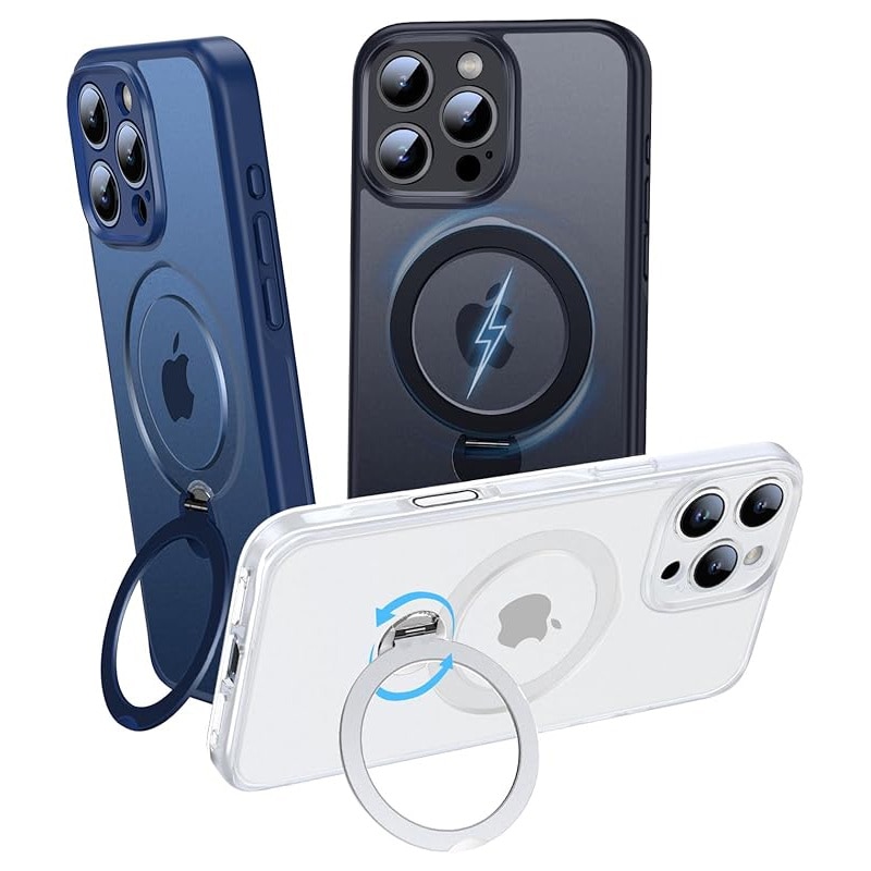 Husa pentru iPhone 16 Pro Max Premium Magsafe Ring, Inel de Prindere, Incarcare Wireless, Antisoc, Fumuriu cu margini Albe
