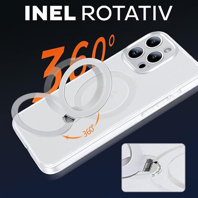 Husa pentru iPhone 16 Pro Max Premium Magsafe Ring, Inel de Prindere, Incarcare Wireless, Antisoc, Fumuriu cu margini Albe
