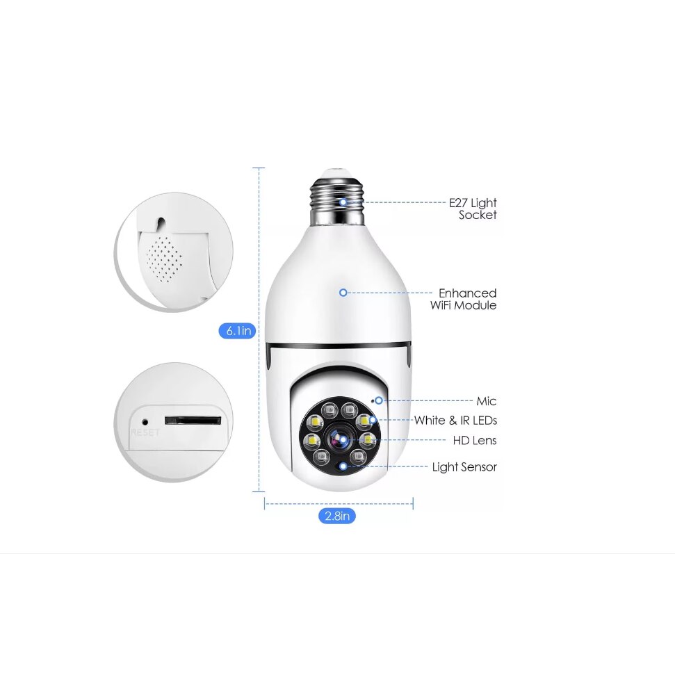 Camera Bec Camera Video Live Bulb Bec 5G, 4x Zoom, WiFi, 360, 1080P, 2, 4 Ghz, 5 ...