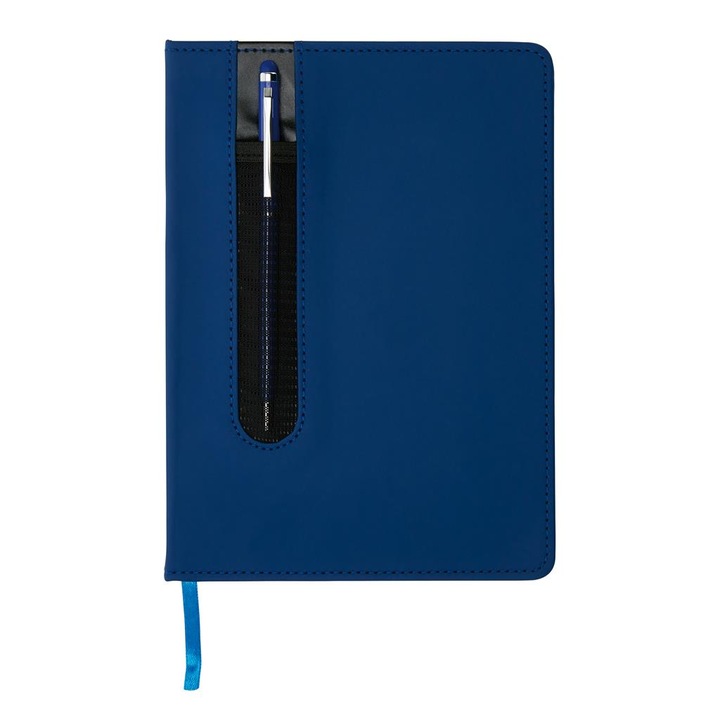 Agenda tip notes A5, din piele PU, dictando, 160 pagini, cu stylus pen, albastru