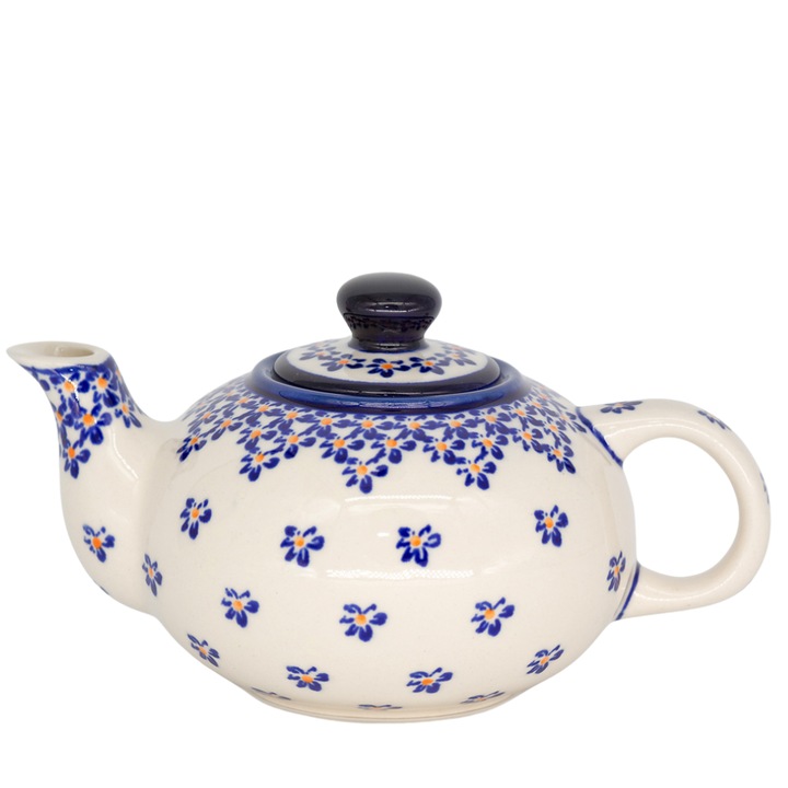 Ceainic Blue Field, ceramica smaltuita, pictat manual, 420 ml