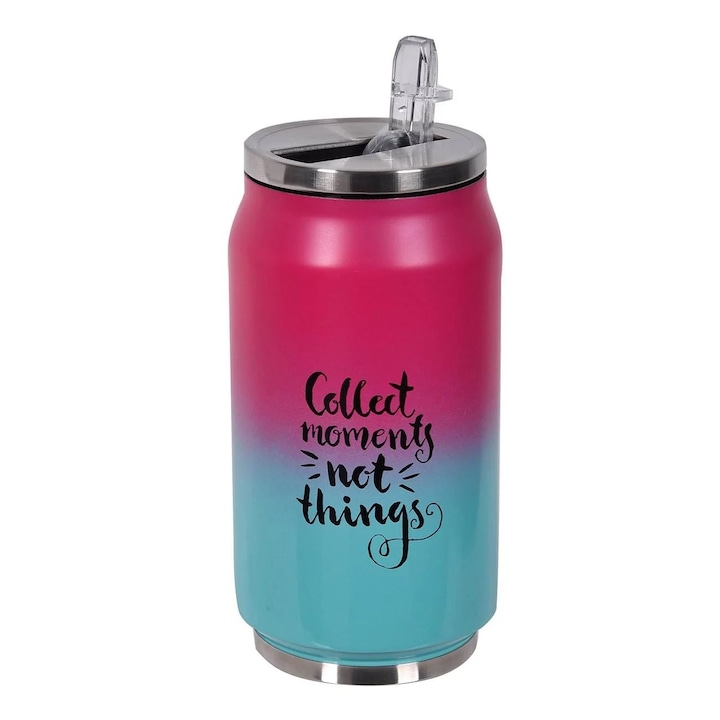 Pahar termos cafea din otel inoxidabil, cu pai, 300ml