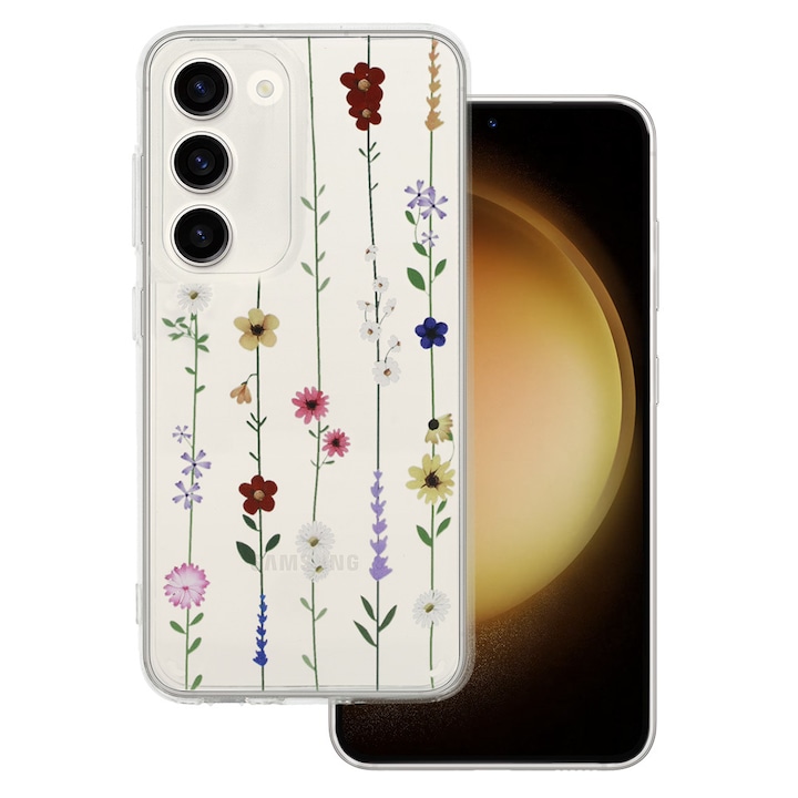 Husa Soft Silicone Compatibil cu Samsung Galaxy S23 FE, Flower Power Model 4, din silicon flexibil, Transparent