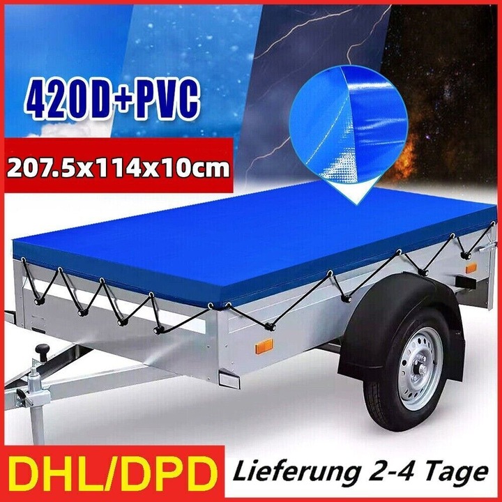 Брезент за ремарке Cozevdnt, PVC, водоустойчив, устойчив на плесен, син, 207x114 см