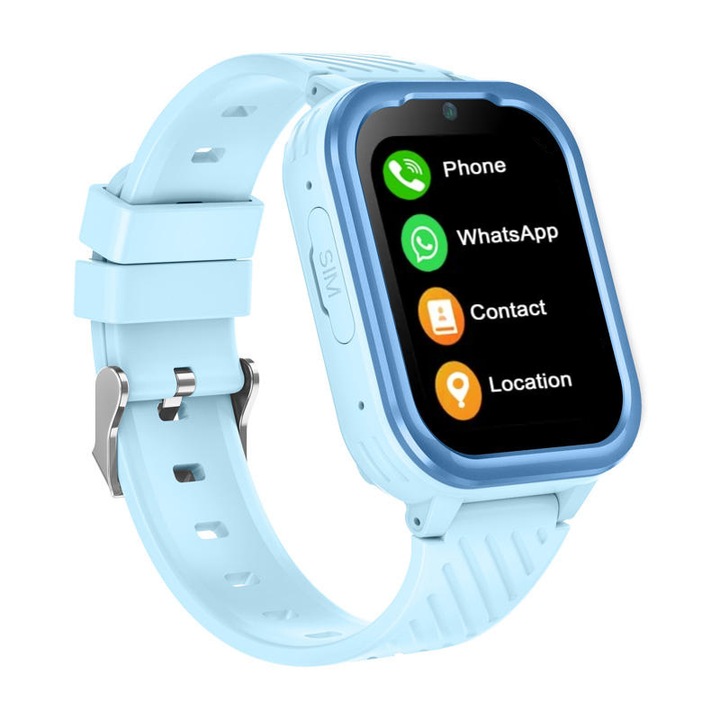 Детски смарт часовник 4G, GPS, Whatsapp, SIM карта, Wi-Fi, Камера, Шпионски режим, SOS бутон, Видео разговор, Гласово съобщение, Водоустойчив IPX7, IPS дисплей 1.83″, GITECH® G39 Съвместим с Android / iOS, Син