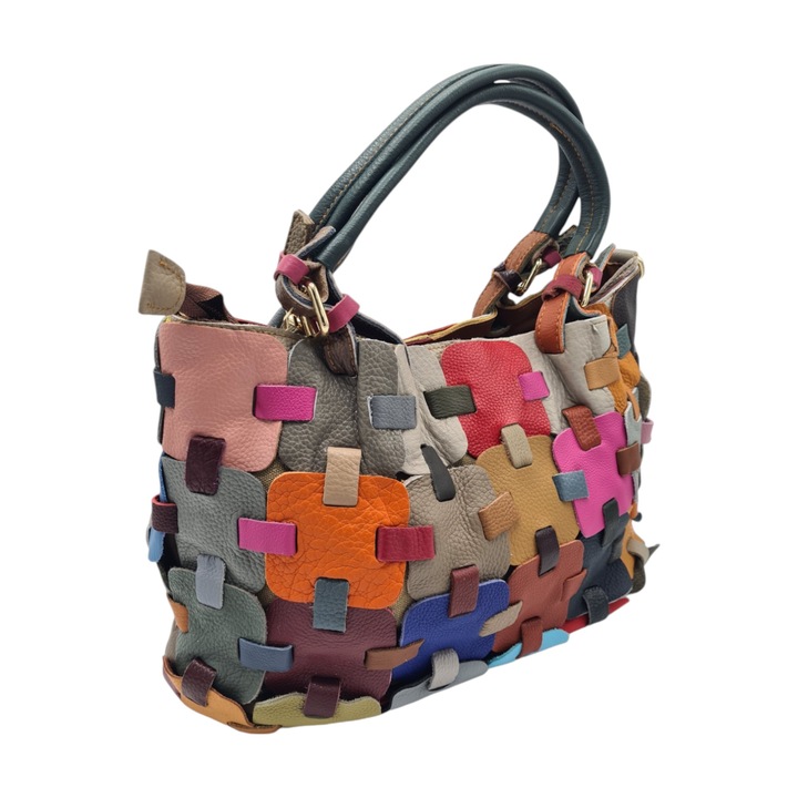 Női természetes bőr táska, EVoStyle Jasmine 3361, többszínű, 35 x 30 x 12 cm