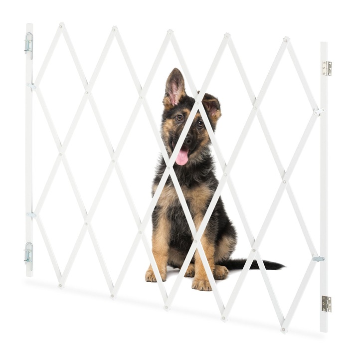 Poarta de siguranta extensibila pentru caini, flexibila, din bambus, Bariera de protectie pentru usi si scari, alb, 100 x 130 cm