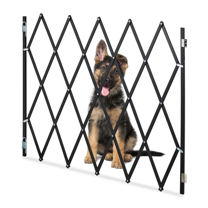 Poarta de siguranta extensibila pentru caini, flexibila, din bambus, Bariera de protectie pentru usi si scari, negru, 100 x 130 cm