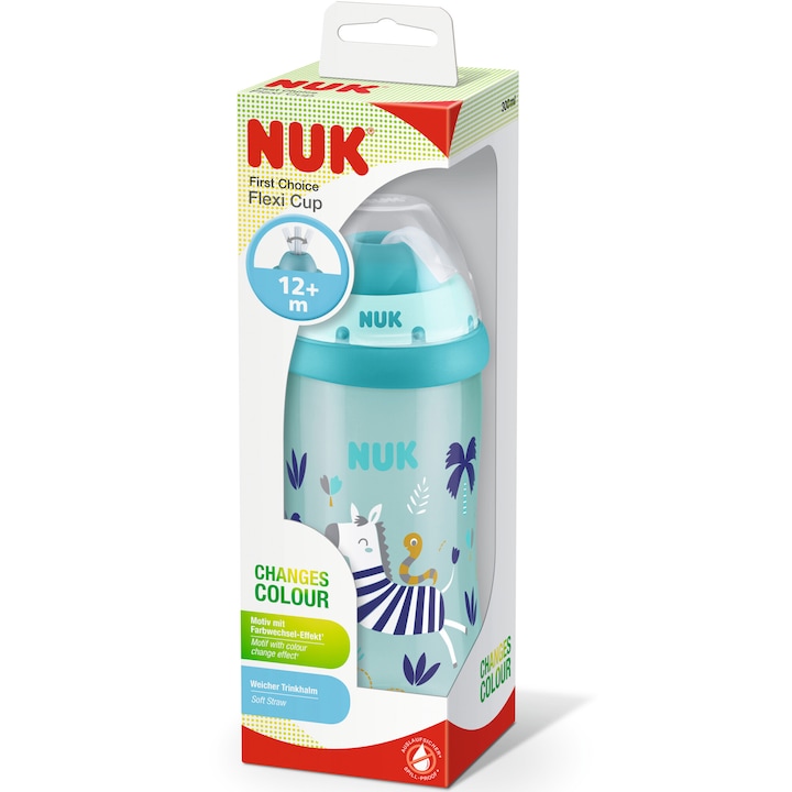 Cana Nuk First Choice Flexi Cu Pai Moale, 300 ml, Albastra, Cu Efect Cameleon