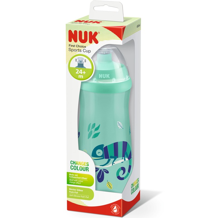 Спортна чаша Nuk First Choice, Със система Push-Pull, 450 мл, Син, С ефект на хамелеон