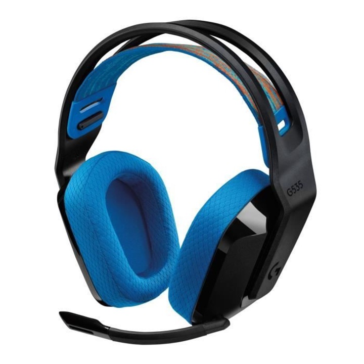 Слушалки за игри, Logitech, G535 LIGHTSPEED, безжични, черни/сини, за PC и PS5
