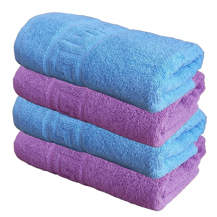 Пухкав комплект хотелски кърпи, 50 см x 90 см, 4 части, гръцки модел, 100% памук, плътност 550 г/м2, Blue Sky-Mov