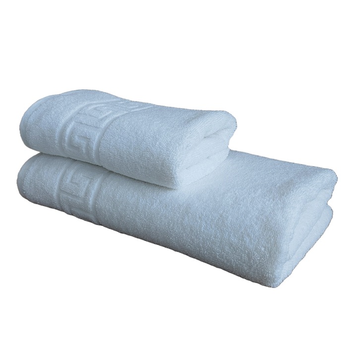 Пухкав комплект хотелски кърпи, 2 части, гръцки модел, 100% памук, плътност 550g/m2, бял