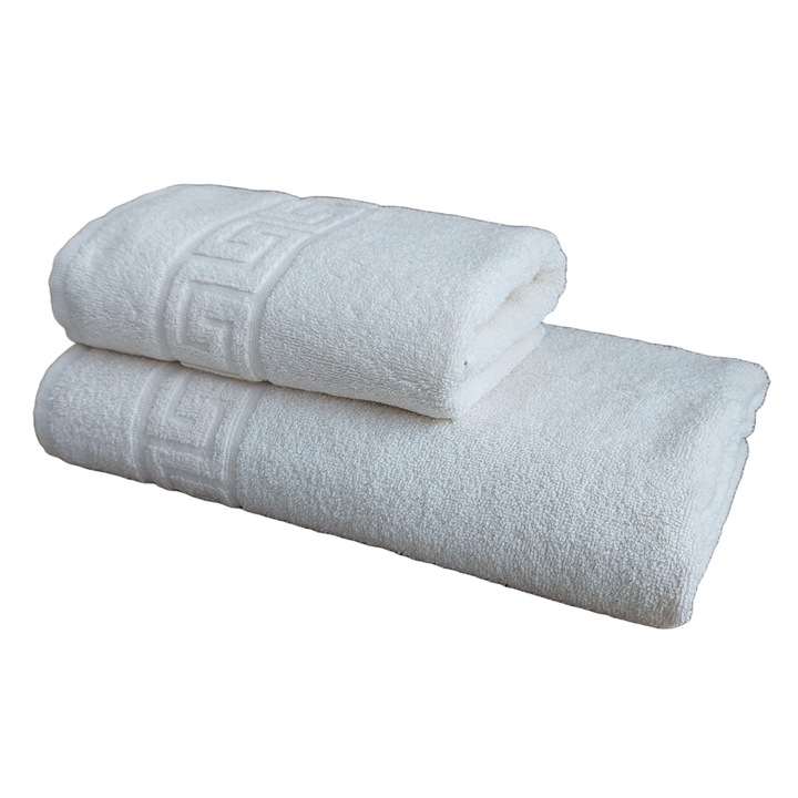 Bolyhos szállodai törölközőkészlet, 2 részes, görög modell, 100% pamut, sűrűség 550 g/m2, elefántcsontpart