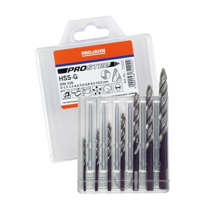 Set burghie metal PROJAHN, HSS-G DIN 338, ProStep Ø 2, 5-3, 3-4, 2-5-6, 8-8, 5-10, 2, 7 buc/set