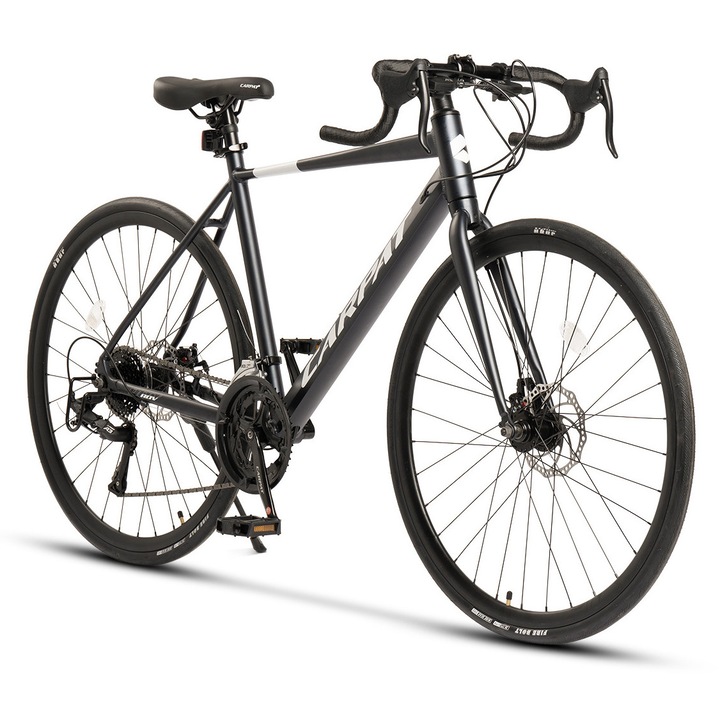 Bicicleta City Unisex cu Roti de 28", Manete Secventiale A3, Echipare A3, Frane DISC -fata/spate, 24 Viteze, Albastru/alb, City Bike Carpat RDV Genius cu cadru din Aluminiu si cabluri integrate
