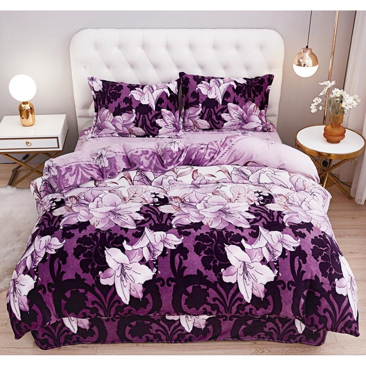 Lenjerie cocolino de pat dublu, 4 piese, Multicolor, 220x230 cm, MHR-613