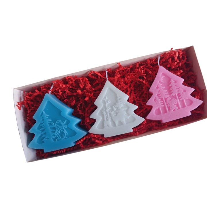 Set de Lumanari Decorative de Crăciun, 3 buc, multicolor, 9.5x9.5 cm
