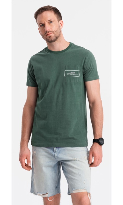 Ombre Clothing Férfi rövid ujjú póló Taoles sötétzöld, Zöld