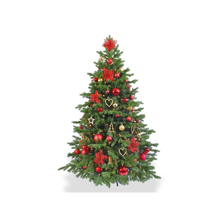 Pom de Craciun artificial decorat cu 136 de ornamente CHRISTMAS STARS 240 cm cu suport si ornamente de Craciun