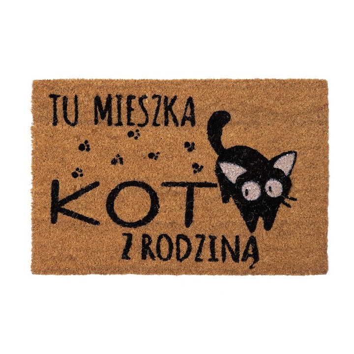 Covoras de intrare, Indavo, 40x60cm, bej, model cu pisica