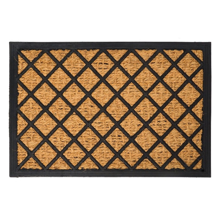 Lábtörlő, Gumi / Kókusz rost, 40 x 60 cm, Bézs / Fekete