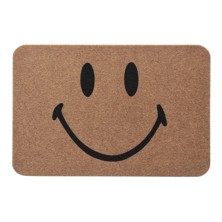Детски килими, 40х60см, текстил, бежово, щампа усмивка