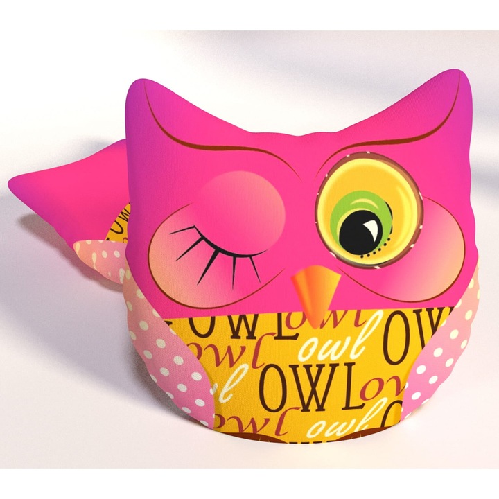 Perna decorativa pentru copii, model bufnita, microfibra, 30x40cm, multicolor