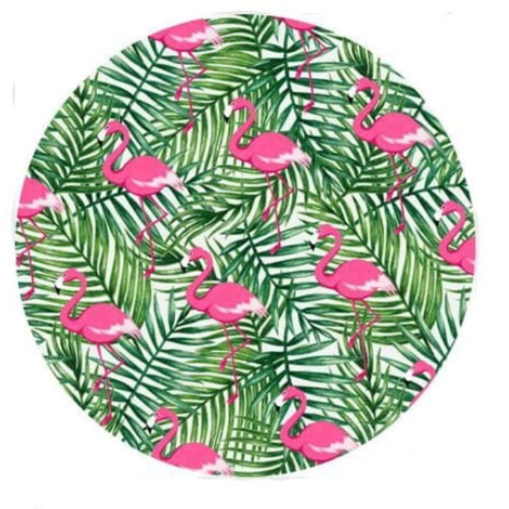 Prosop de plaja rotund, flamingo, 150cm, stil boho, multicolor