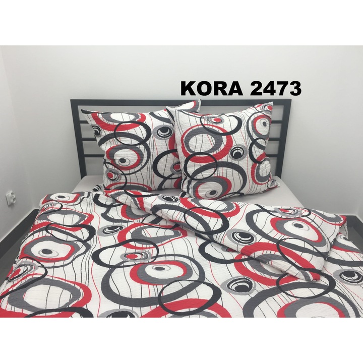 Lenjerie de pat, 200x220cm, 100% bumbac, set cu 2 fete de perna 70x80cm, multicolor