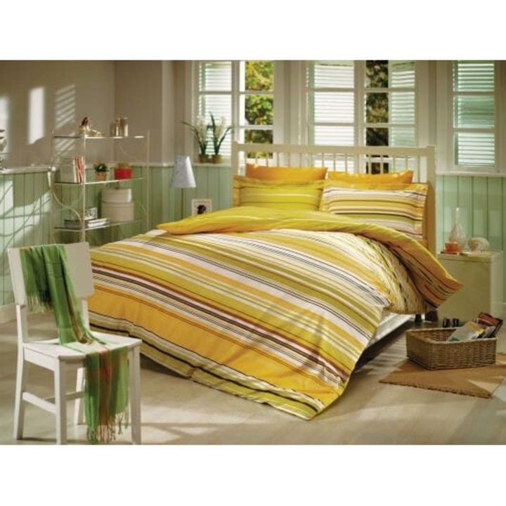 Lenjerie de pat, 160x200cm, 100% bumbac, set 4 fete de perna, verde