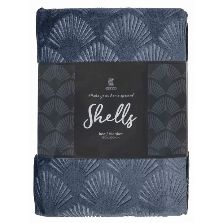 Patura Essex, gri, 150x200cm, din microfibra, cu motive de scoici