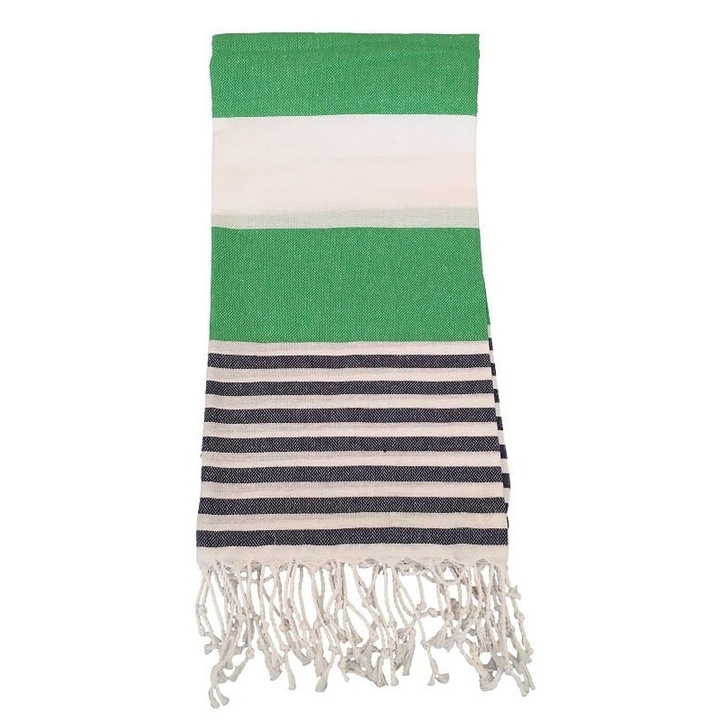Prosop Hammam Inka, 100x180cm, verde-gri, 100% bumbac, design modern