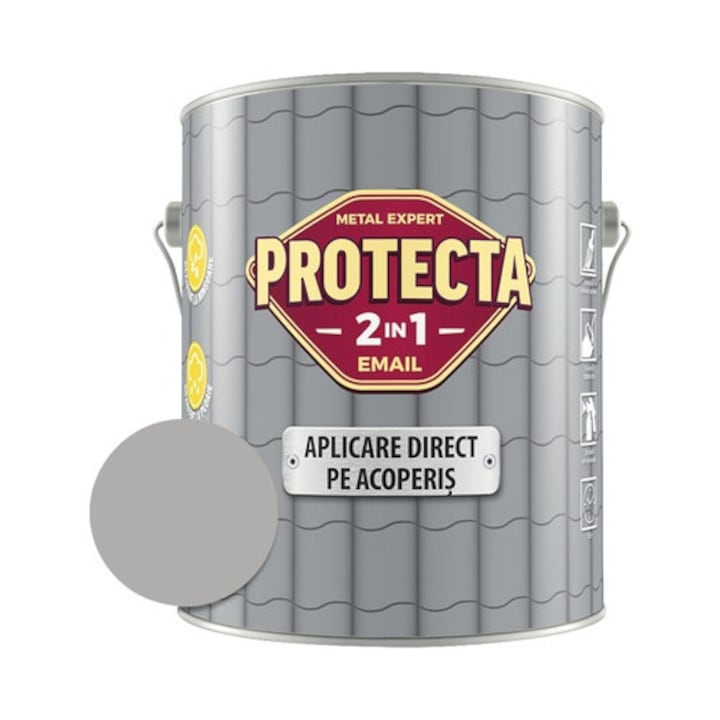Алкиден емайл лак Protecta 2 в 1 - Нанасяне директно върху покрива, сив, 4л