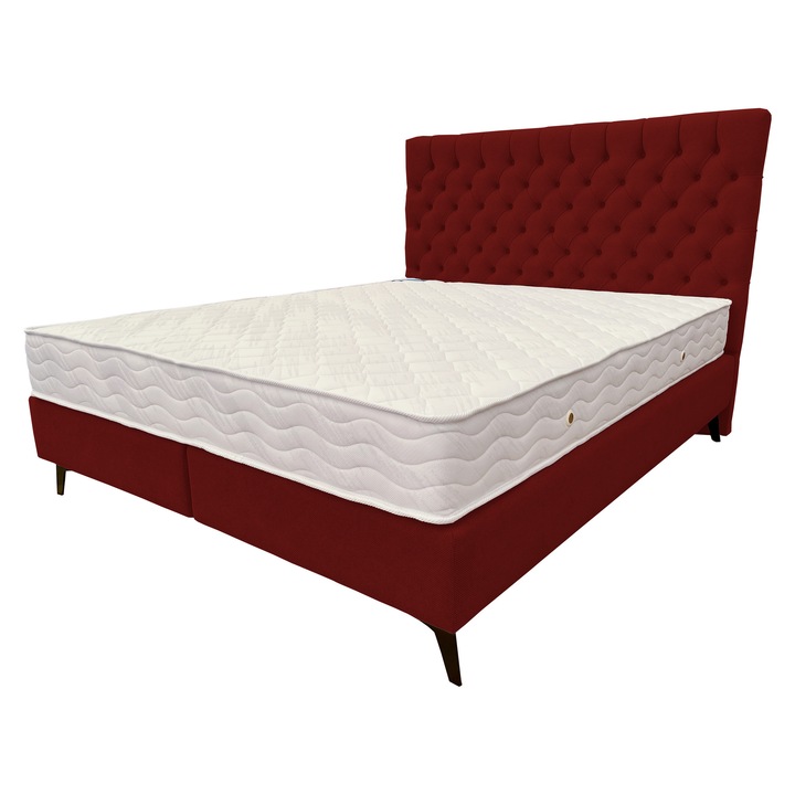 Pat tapitat Boxspring, Laszlo, Bordeaux, C57, 180x200 cm