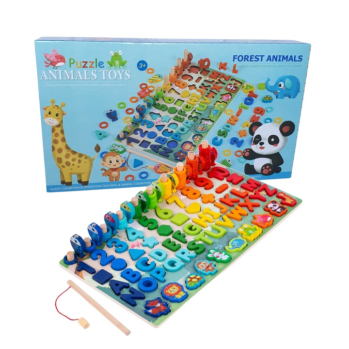 Joc educativ Montessori din lemn cu activitati multiple, + 3ani