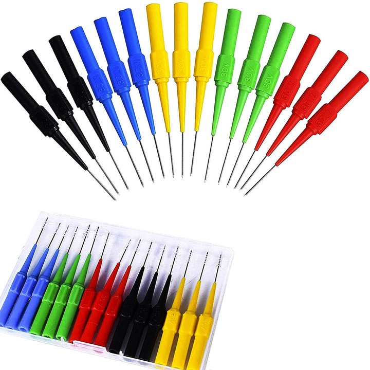 15 sonde de testare pentru gaurire, sonde de testare multimetru, sonde cu clema de testare cu mufa banana, sonde de testare multimetru izolate de 4 mm, sonde de testare auto
