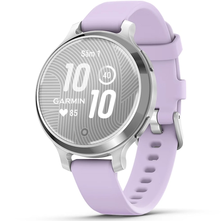 Смарт часовник Garmin Lily 2 Active, 38 mm, GPS, силиконова каишка, Silver/Purple Jasmine
