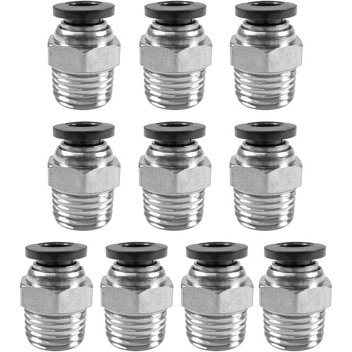 Set 10 conectori pneumatice G 1/4" x 6mm, Mmgoqqt, pentru aer, compatibili cu tuburi PU/PA/PE/PVC