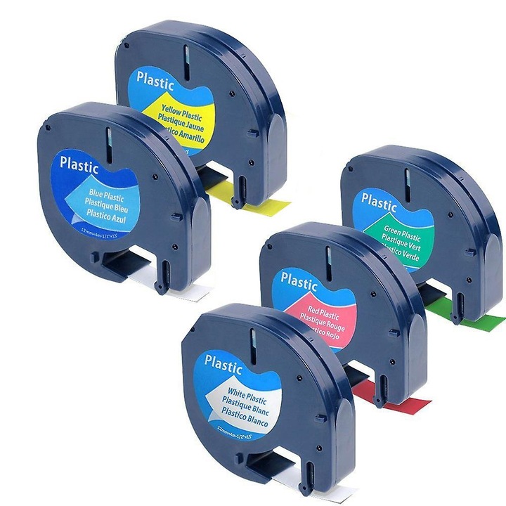 Banda adeziva alba, Enforose, set 5 culori, 12mm x 4m, auto-adeziva, tehnologie de imprimare termica